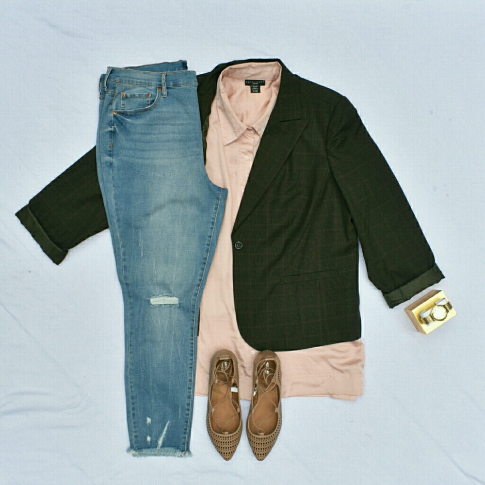 Dusty Pink Silk Like Button Down Pajama Style Collar Top w/ Large Front Pocket